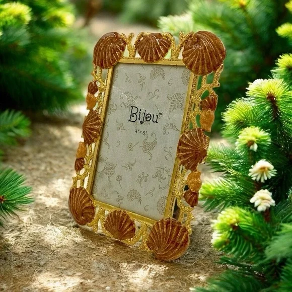 Bijou Enameled Seashell And Coral Picture Frame, 4 X 6 Elegant Beach Photo Frame - Picture 3 of 9